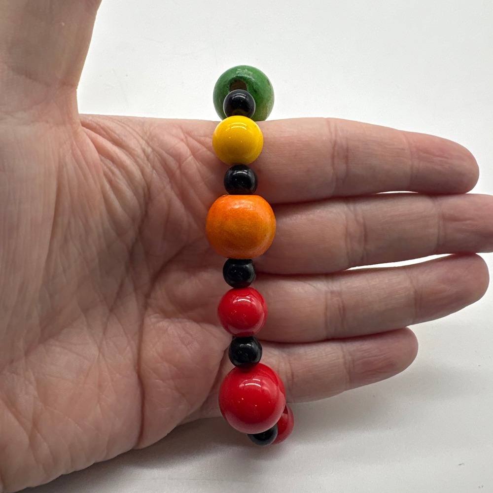 Multicolor Rainbow Beaded Stretch Bracelet Boho Wood Plastic